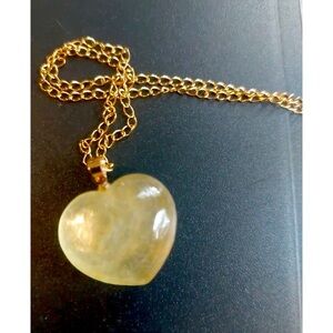 Yellow heart natural stone on Gold plated stainless steel chain